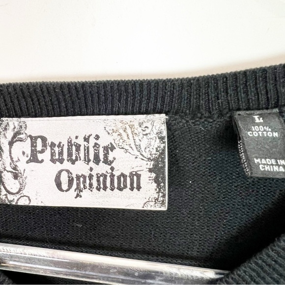 PUBLIC OPINION BLACK LONG SLEEVE V-NECK PULLOVER SWEATER MENS SZ LARGE - Picture 3 of 5